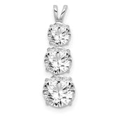 Sterling Silver Rhodium-plated Polished CZ Round Shaped 3 Stone Pendant