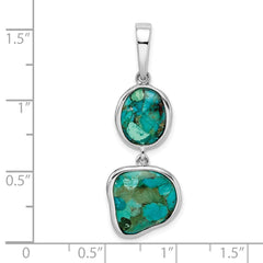 Sterling Silver Rhodium-plated w/Reconstituted Turquoise Pendant - 2