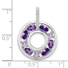 Sterling Silver Rhodium-plated Amethyst and CZ Circle Pendant