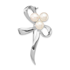 Sterling Silver Rhodium-plated 7-8mm White Button Freshwater Cultured Pearl Bow Brooch