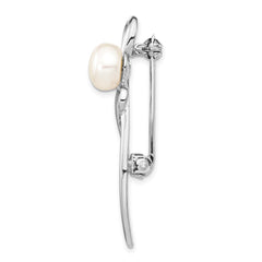 Sterling Silver Rhodium-plated 8-9mm White Button Freshwater Cultured Pearl Brooch