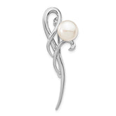 Sterling Silver Rhodium-plated 8-9mm White Button Freshwater Cultured Pearl Brooch
