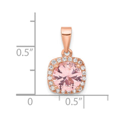 Sterling Silver Rose-tone Square Crystal Pendant
