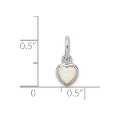Sterling Silver Rhodium Plated Lab Created Opal Heart Pendant