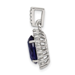 Sterling Silver Rhodium-plated Blue and Clear CZ Pendant