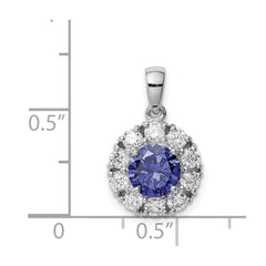 Sterling Silver Rhodium-plated Blue and White CZ Halo Pendant