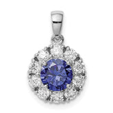 Sterling Silver Rhodium-plated Blue and White CZ Halo Pendant