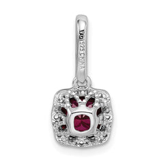 Sterling Silver Rhodium-plated Lab Created Red Corundum and White CZ Pendant