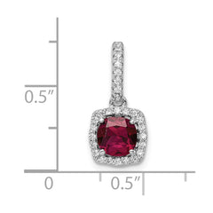 Sterling Silver Rhodium-plated Lab Created Red Corundum and White CZ Pendant