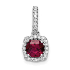 Sterling Silver Rhodium-plated Lab Created Red Corundum and White CZ Pendant