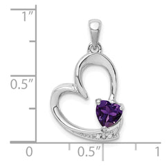 Sterling Silver Rhodium-plated Amethyst and Diamond Heart Pendant