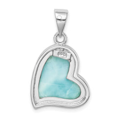 Sterling Silver Rhodium-plated Larimar Heart Pendant - 2