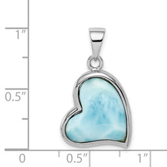 Sterling Silver Rhodium-plated Larimar Heart Pendant - 2