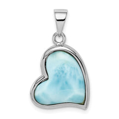 Sterling Silver Rhodium-plated Larimar Heart Pendant - 2