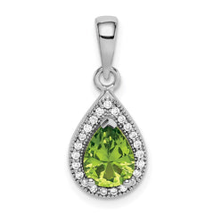 Sterling Silver Rhodium Plated Green and Clear CZ Pendant - 2