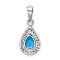 Sterling Silver Rhodium Plated Blue and Clear CZ Pendant