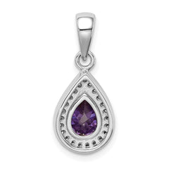 Sterling Silver Rhod Plated Purple and Clear CZ Pendant