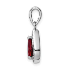 Sterling Silver Rhod Plated Red and Clear CZ Pendant