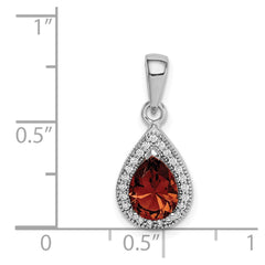 Sterling Silver Rhodium-Plated Red and Clear CZ Pendant