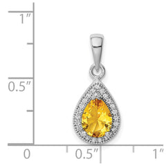 Sterling Silver Rhodium Plated Yellow and Clear CZ Pendant