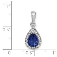 Sterling Silver Rhodium Plated Blue and Clear CZ Pendant - 2