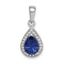 Sterling Silver Rhodium Plated Blue and Clear CZ Pendant - 2