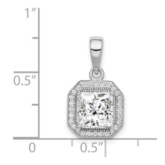 Sterling Silver Rhodium Plated Clear CZ and Square Clear CZ Pendant
