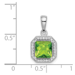 Sterling Silver Rhodium Plated Clear CZ and Square Green CZ Pendant - 2