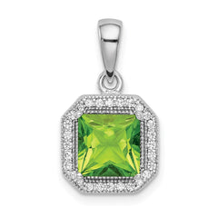 Sterling Silver Rhodium Plated Clear CZ and Square Green CZ Pendant - 2