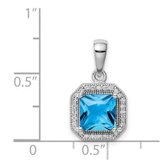 Sterling Silver Rhodium Plated Clear CZ and Square Blue CZ Pendant