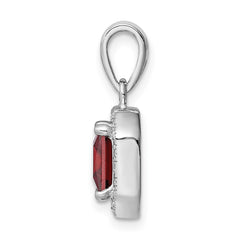 Sterling Silver Rhodium Plated Clear CZ and Square Red CZ Pendant - 2