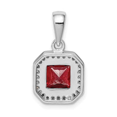 Sterling Silver Rhodium Plated Clear CZ and Square Red CZ Pendant - 2