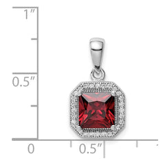 Sterling Silver Rhodium Plated Clear CZ and Square Red CZ Pendant - 2