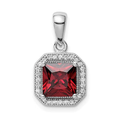 Sterling Silver Rhodium Plated Clear CZ and Square Red CZ Pendant - 2