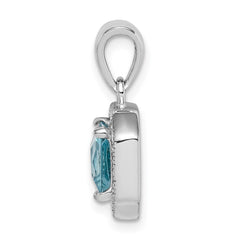 Sterling Silver Rhodium Plated Clear CZ and Square Blue CZ Pendant - 2