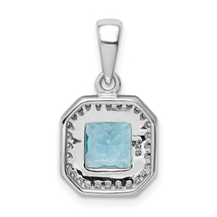 Sterling Silver Rhodium Plated Clear CZ and Square Blue CZ Pendant - 2