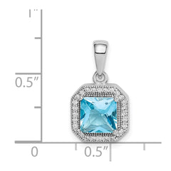 Sterling Silver Rhodium Plated Clear CZ and Square Blue CZ Pendant - 2