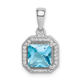 Sterling Silver Rhodium Plated Clear CZ and Square Blue CZ Pendant - 2