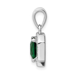 Sterling Silver Rhodium Plated Clear CZ and Square Green CZ Pendant