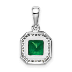 Sterling Silver Rhodium Plated Clear CZ and Square Green CZ Pendant