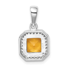 Sterling Silver Rhodium Plated Clear CZ and Square Yellow CZ Pendant