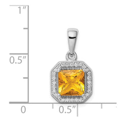 Sterling Silver Rhodium Plated Clear CZ and Square Yellow CZ Pendant