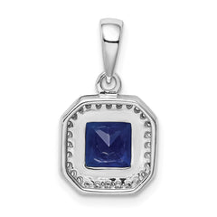 Sterling Silver Rhodium Plated Clear CZ and Square Blue CZ Pendant - 3