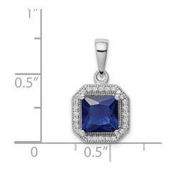 Sterling Silver Rhodium Plated Clear CZ and Square Blue CZ Pendant - 3