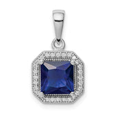 Sterling Silver Rhodium Plated Clear CZ and Square Blue CZ Pendant - 3