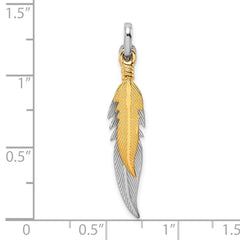 Sterling Silver Rhodium-plated Polished Gold Tone Double Feather Pendant