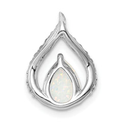 Sterling Silver Rhodium Plated CZ and Lab Created Opal Chain Slide