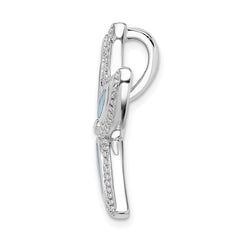 Sterling Silver Rhodium-plated Polished Created Blue Opal Starfish Slide