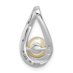 Sterling Silver Rhodium-plated CZ (6-7mm) FWC Pearl Teardrop Chain Slide