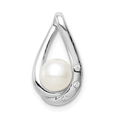 Sterling Silver Rhodium-plated CZ (6-7mm) FWC Pearl Teardrop Chain Slide